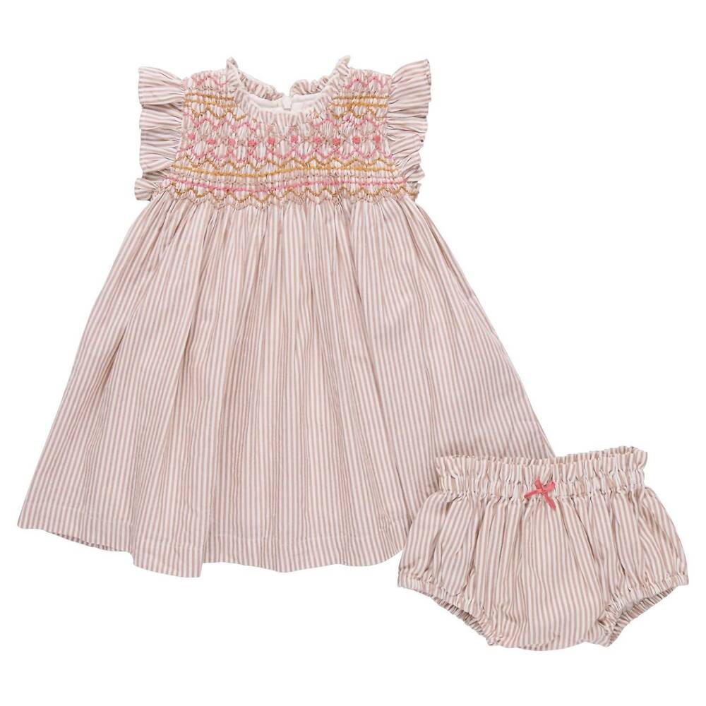 NEW PINK CHICKEN baby girls stevie dress in tawny brown stripe